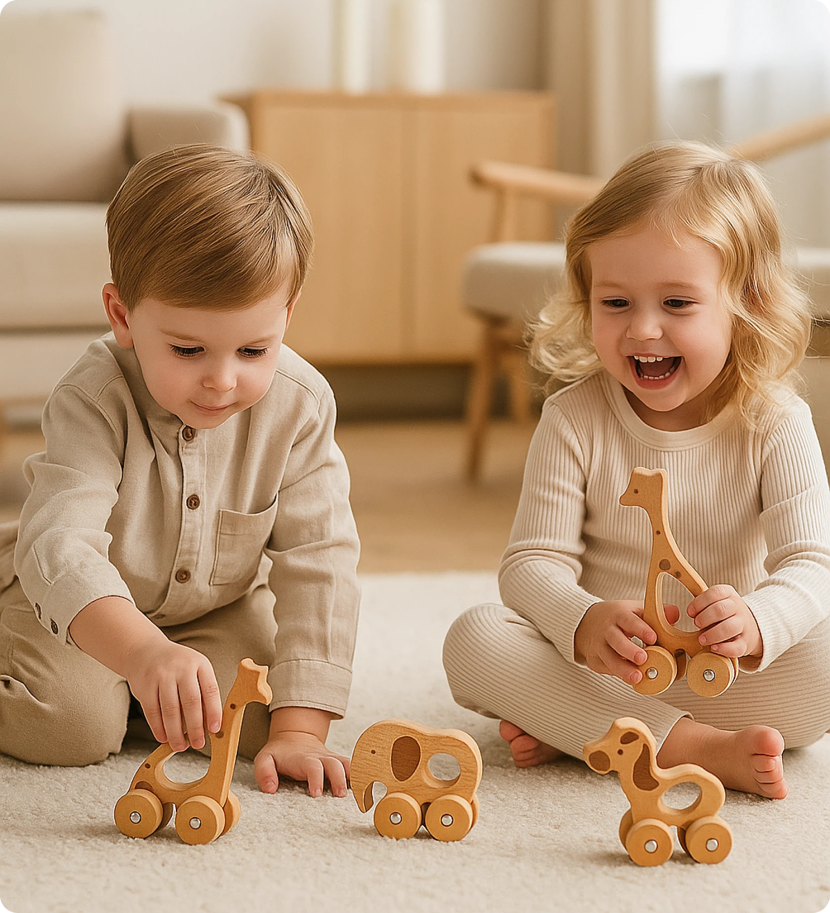 Animais de Madeira sobre Rodas