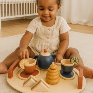 Conjunto de Chá em Madeira com Bandeja