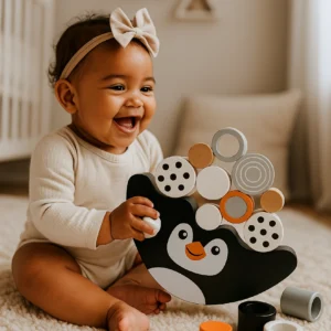 Jogo de Equilíbrio Pinguim em Madeira