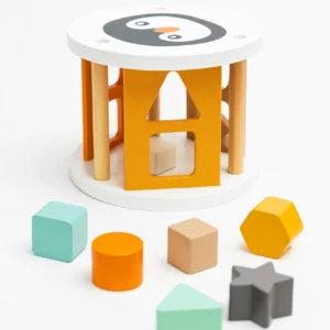 Caixa de Encaixe de Formas “Pinguim” em Madeira_3x