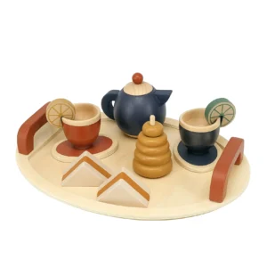 Conjunto de Chá em Madeira com Bandeja