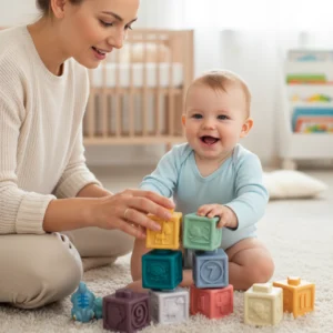 blocos de construção em silicone para desenvolvimento motor e cognitivo em bebés, brinquedo em silicone