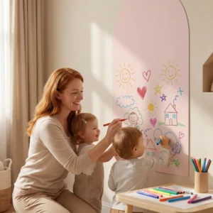 Ultra-thin, self-adhesive magnetic board for children. Safe, reusable and ideal for creativity, learning and magnetic play.