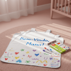 Limited edition kit with white egg cup and non-toxic fabric markers. Helps the older sibling create the first gift for the baby.