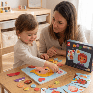Juego magnético educativo para aprender emociones. Incluye imanes, tarjetas ilustradas y espejo para desarrollar inteligencia emocional y empatía.