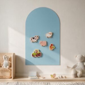 Bundle Quadro Completo: quadro magnético colado na parede com ímanes de madeira e gizes de cera