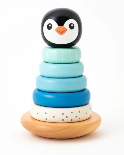 02 - Torre de Empilhar Pinguim Azul em Madeira_3x