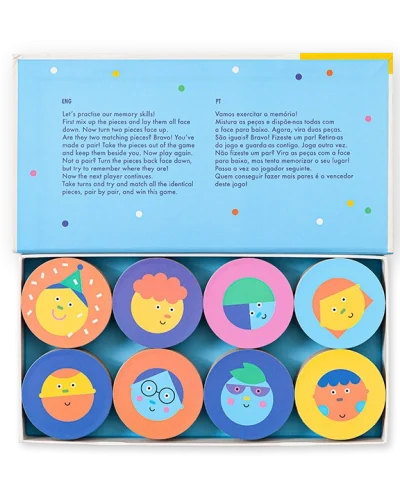 Jogo da memória com 48 peças ilustradas. Treina concentração e observação. Vem em caixa magnética resistente. Fabricado em Portugal.