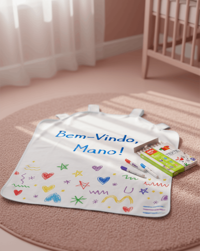 Limited edition kit with white egg cup and non-toxic fabric markers. Helps the older sibling create the first gift for the baby.