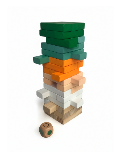 a Torre de Blocos com Dado de Cores é um desafio educativo que estimula a concentração, a coordenação e o raciocínio das crianças (e dos adultos também!).