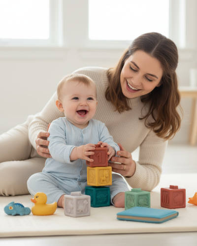 silicone building blocks for motor and cognitive development in babies, silicone toy